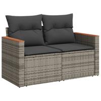 7-delige Loungeset met kussens poly rattan grijs - thumbnail
