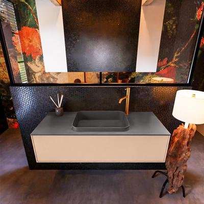 Badkamermeubelset Mondiaz Erin 120 cm met 1 Lade met RIDGE Wastafel Midden Dark grey met 1 kraangat Greeploos Mat Rosee