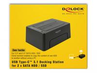 Delock 63957 USB Type-C 10 Gbps dockingstation voor 2 x SATA HDD/SSD met kloonfunctie - thumbnail