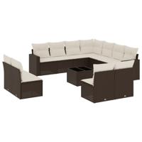 11-delige Loungeset met kussens poly rattan bruin - thumbnail