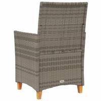 Tuinstoelen 2 st met kussens poly rattan en massief hout grijs - thumbnail