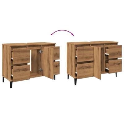 Wastafelkast 80x33x60 cm bewerkt hout artisanaal eikenkleur