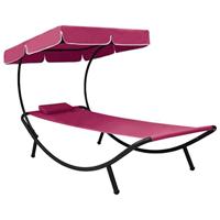 VidaXL Loungebed met luifel en kussen roze - thumbnail