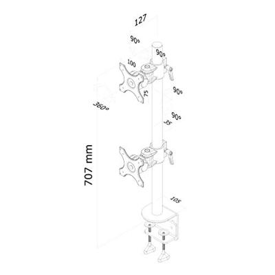 Neomounts FPMA-D700DV Monitor-tafelbeugel 2-voudig 25,4 cm (10) - 68,6 cm (27) Zwart In hoogte verstelbaar, Kantelbaar, Zwenkbaar, Roteerbaar