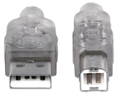 Manhattan 333405 USB-kabel USB 2.0 USB-A stekker, USB-B stekker 1.80 m Zilver Manhattan 333405 USB-kabel USB 2.0 USB-A stekker, USB-B stekker 1.80 m Zilver