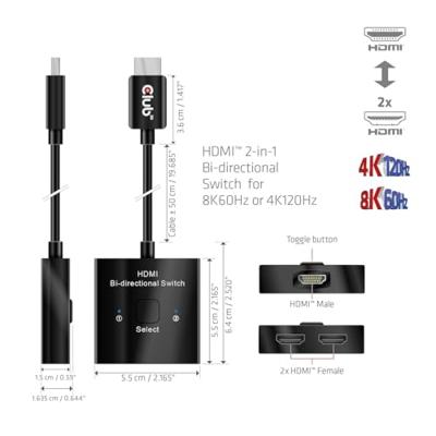 club3D HDMI Switch 2-in-1 bidirektional HDMI-switch 2 poorten 7680 x 4320 Pixel club3D HDMI Switch 2-in-1 bidirektional HDMI-switch 2 poorten 7680 x 4320 Pixel