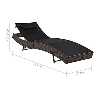 Ligbed met kussen poly rattan bruin