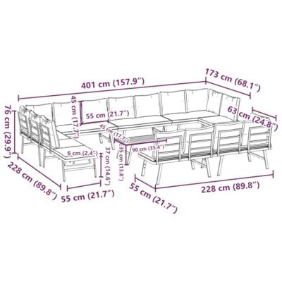 9-delige Tuinbankenset met kussens gepoedercoat staal zwart
