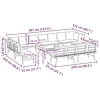 9-delige Tuinbankenset met kussens gepoedercoat staal zwart - thumbnail