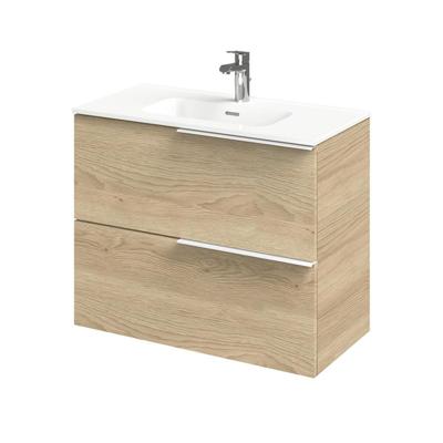 Wastafelonderkast Tiger Pocket 80 cm Naturel Eik Met Matwitte Grepen