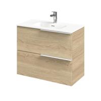 Wastafelonderkast Tiger Pocket 80 cm Naturel Eik Met Matwitte Grepen - thumbnail