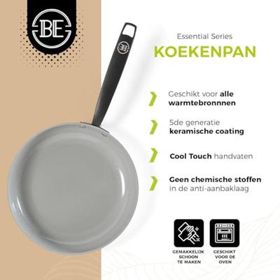 BE Living Koekenpan ø 20 cm - keramische anti-aanbaklaag - PFAS-vrij - geschikt voor alle warmtebronnen - grijs