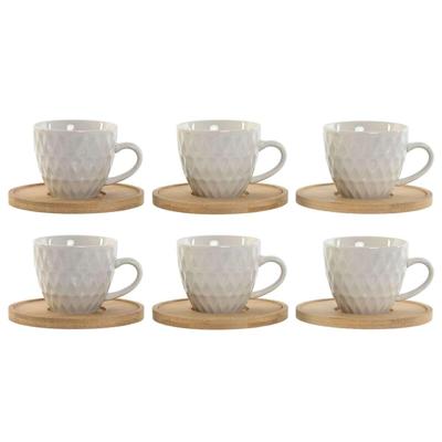 Set van 6 kopjes met schotel Home ESPRIT Wit Bamboe Porselein 90 ml