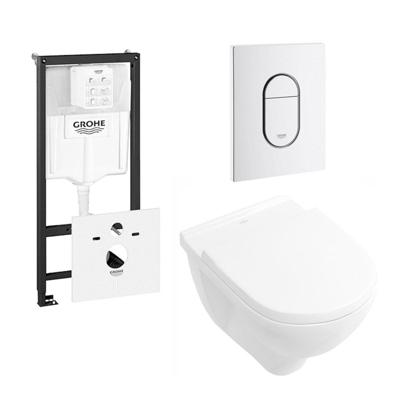 Villeroy & Boch O.NOVO Closet met GROHE reservoir inclusief Cosmopolitan wc bedieningsplaat wit 0729205/0729242/0124124/0124182/