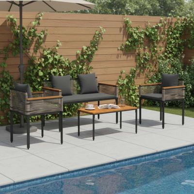 Buitenmeubelset met kussen 4 pcs Grijs en Donkergrijs PE Rattan