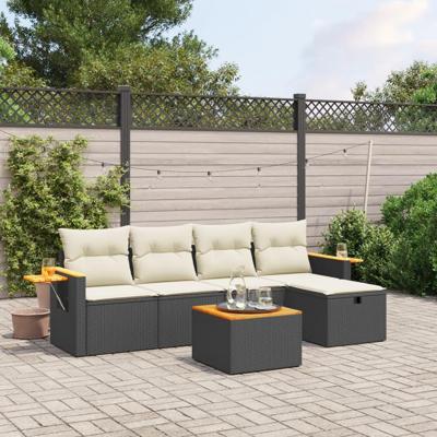 6-delige Loungeset met kussens poly rattan zwart 6-delige Loungeset met kussens poly rattan zwart