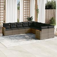 10-delige Loungeset met kussens poly rattan grijs - thumbnail