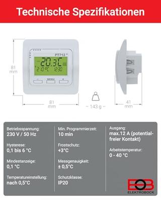 Elektrobock 8594012226159 PT712 Kamerthermostaat 1 stuk(s)