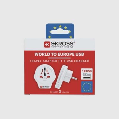 SKROSS World to Europe USB, compacte adapterstekker, universele reisadapter, voor veilig en eenvoudig opladen in meer dan 90 landen met geaarde stopcontactstandaard SKROSS World to Europe USB, compacte adapterstekker, universele reisadapter, voor veilig en eenvoudig opladen in meer dan 90 landen met geaarde stopcontactstandaard