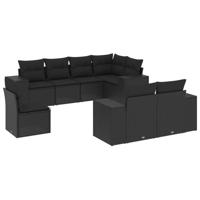 8-delige Loungeset met kussens poly rattan zwart - thumbnail