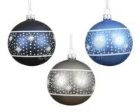 Kerstbal Glas Sterren Blauw Ø8cm Assorti 1st - thumbnail