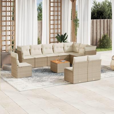 11-delige Tuinset met kussens poly rattan beige