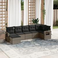 7-delige Loungeset met kussens poly rattan grijs - thumbnail