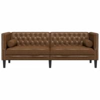 Driezitsbank Chesterfield-stijl met bolsters kunstsude bruin - thumbnail