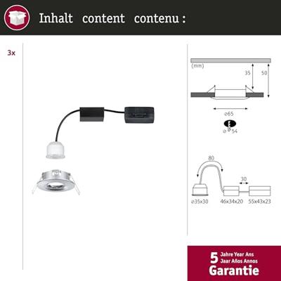 Paulmann 94303 EBL Nova mini Coin LED-inbouwlamp Set van 3 stuks LED 4 W Chroom