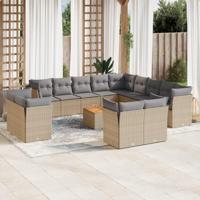 14-delige Loungeset met kussens poly rattan beige - thumbnail