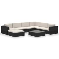 vidaXL 8-delige Loungeset met kussens poly rattan zwart - thumbnail