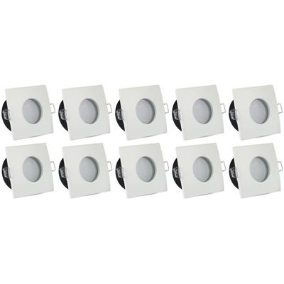 Vierkante Waterdichte Inbouwspotset 10 Pack - Wit Aluminium/Glas - IP65
