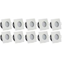 Vierkante Waterdichte Inbouwspotset 10 Pack - Wit Aluminium/Glas - IP65 - thumbnail