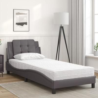 Bed met matras kunstleer grijs 80x200 cm