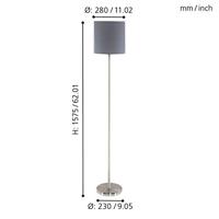 Eglo VloerlampPasteri 28cm nikkel mat met grijze kap - 95166 - thumbnail