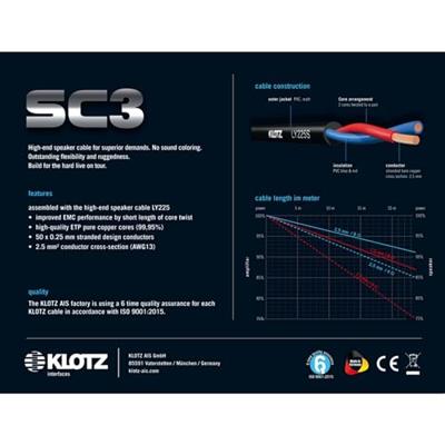 Klotz SC3PP03SW jack 2p - jack 2p 3 meter speakerkabel