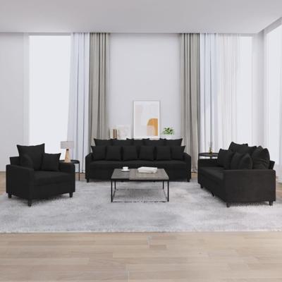 3-delige Loungeset met kussens fluweel zwart