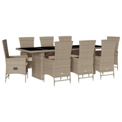 9-delige Tuinset met kussens poly rattan beige