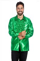 Ruche blouse satijn groen - thumbnail