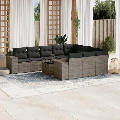 11-delige Loungeset met kussens poly rattan grijs