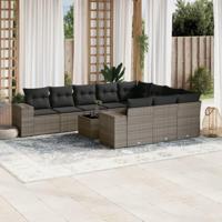 11-delige Loungeset met kussens poly rattan grijs - thumbnail