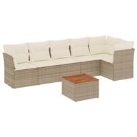 7-delige Loungeset met kussens poly rattan beige - thumbnail