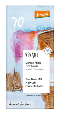Donkere melkchocolade 70% Demeter - 90 gram