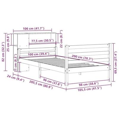 Bed met boekenkast zonder matras massief grenenhout 100x200 cm