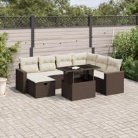 8-delige Loungeset met kussens poly rattan bruin - thumbnail