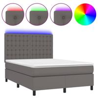 Boxspring met matras en LED kunstleer grijs 140x200 cm - thumbnail