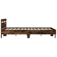 Bedframe met hoofdeinde bewerkt hout gerookt eiken 140x200 cm - thumbnail