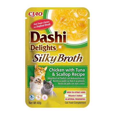 INABA CAT Dashi Delights Silky Broth Kip met Tonijn & Sint-Jakobsschelp - kattensnack - 40g INABA CAT Dashi Delights Silky Broth Kip met Tonijn & Sint-Jakobsschelp - kattensnack - 40g