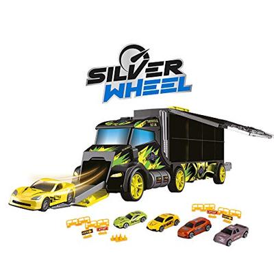 Online Retail Shop Vrachtauto silver wheels transporter met 4 auto&apos;s - thumbnail
