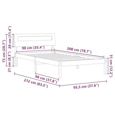 Bedframe met hoofdeinde Wasbruin 90 x 200 cm Massief grenenhout